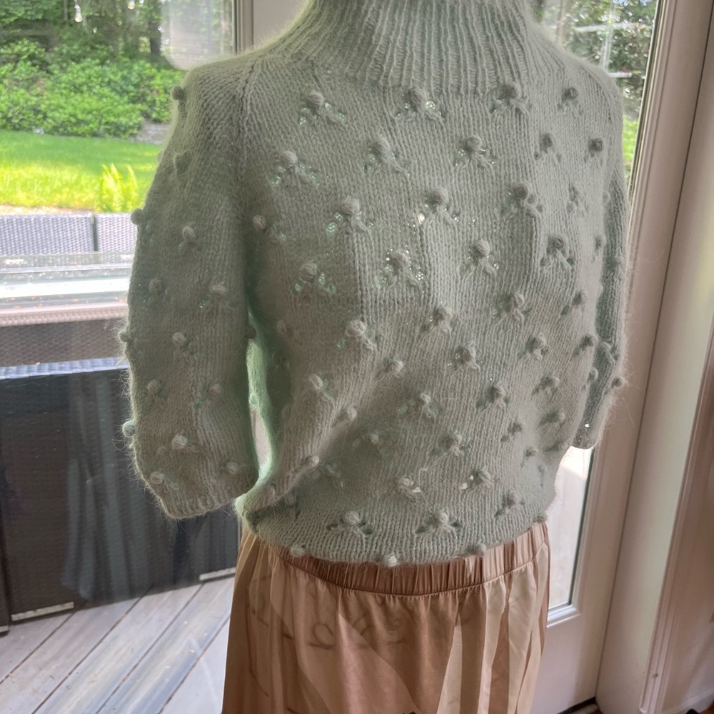 Mint Mock Neck Sweater with Textured Knit